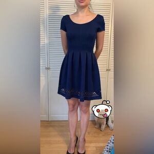 Elegant Navy Blue Dress with Lace Hem